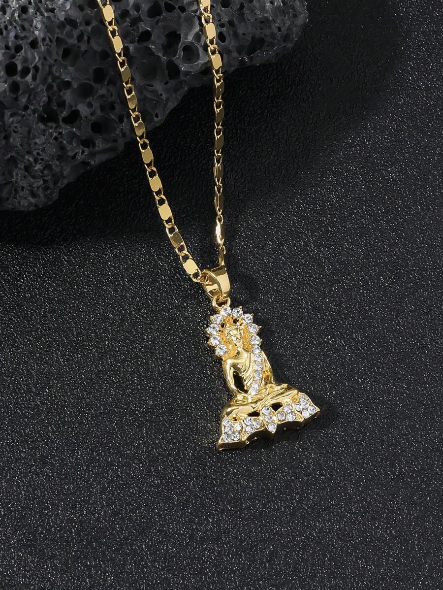 1pc Premium 3d Chinese Style Gold Buddha Pendant Necklace For Men, Unisex Chinese Buddhism Jewelry - Yellow Gold - View 1