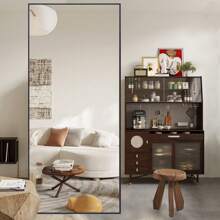 CASSILANDO 165x60cm Floor Mirror, Floor Large Mirror, Standing Mirror, Against Wall For Bedroom, Cladding And Wall Mounted Thin Frame Mirror, Black,Gold