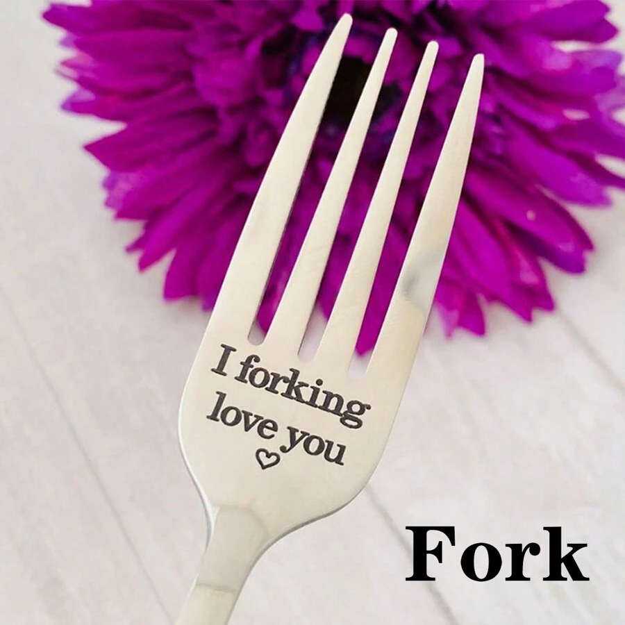 1pc, Inspirational Quotes Spoon And Fork, Stainless Steel Engraved Cutlery Set, I Love You Spoon