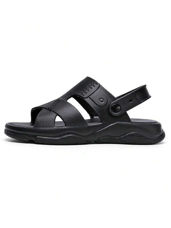 Men Cut Out Casual Sandals, EVA Slingback Fashion Sandals Black