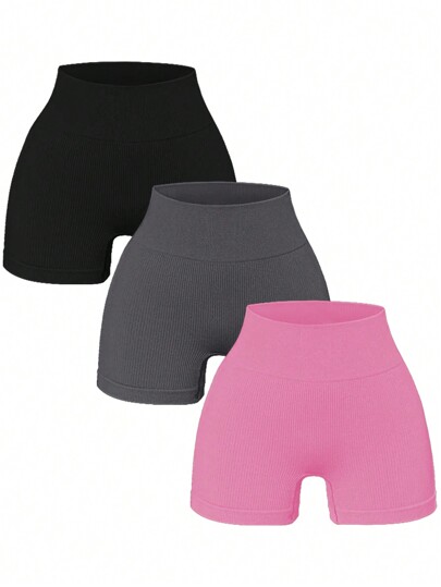 Conjunto de 3 shorts sin costura para mujeres, shorts de boxeo de cintura alta estirables para yoga y ejercicios