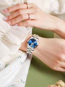 OLEVS. OLEVS Womens Watch Fashion Dress Diamond Female Watches For Ladies Analog Quartz Stainless Steel Waterproof Luminous Day Date Two Tone Wristwatch - VÀNG XANH - Xem 4