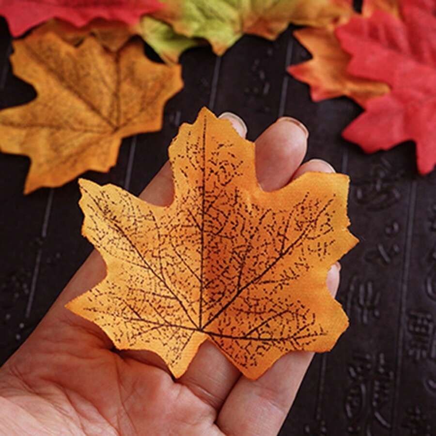 50 cái Thực tế lá phong Hình dạng Mùa Thu Lễ cưới Đạo cụ , Nhà  & Cửa hàng Cửa sổ Đồ trang trí , DIY Chế tạo Chất liệu Đối với Trường mẫu giáo - Màu vàng - Xem 1