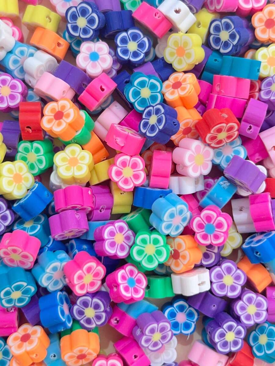 100pcs Fruit & Flower Shaped Soft Ceramic Beads For Diy Bracelet And Necklace Making Valentines - Multicolor - View 1