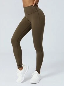 Women's High Waisted Tummy Control Running Fitness Yoga Workout Leggings - Army Green - View 3