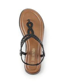 Women's Fashion Sandals, Dressy Summer Bohemian T-Strap Comfortable Summer Flats Sandals For Vacation Valentines - 黑色 - 查看 4