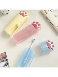 1 Pieza Estuche De Kit Dental Con Forma De Pata De Gato Multicolor Con Soporte Para Cepillo De Dientes, Pasta Dental Y Taza De Lavado Para Viaje, Color Aleatorio - Multicolor - Ver 3