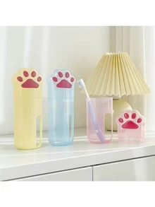 1 Pieza Estuche De Kit Dental Con Forma De Pata De Gato Multicolor Con Soporte Para Cepillo De Dientes, Pasta Dental Y Taza De Lavado Para Viaje, Color Aleatorio - Multicolor - Ver 2
