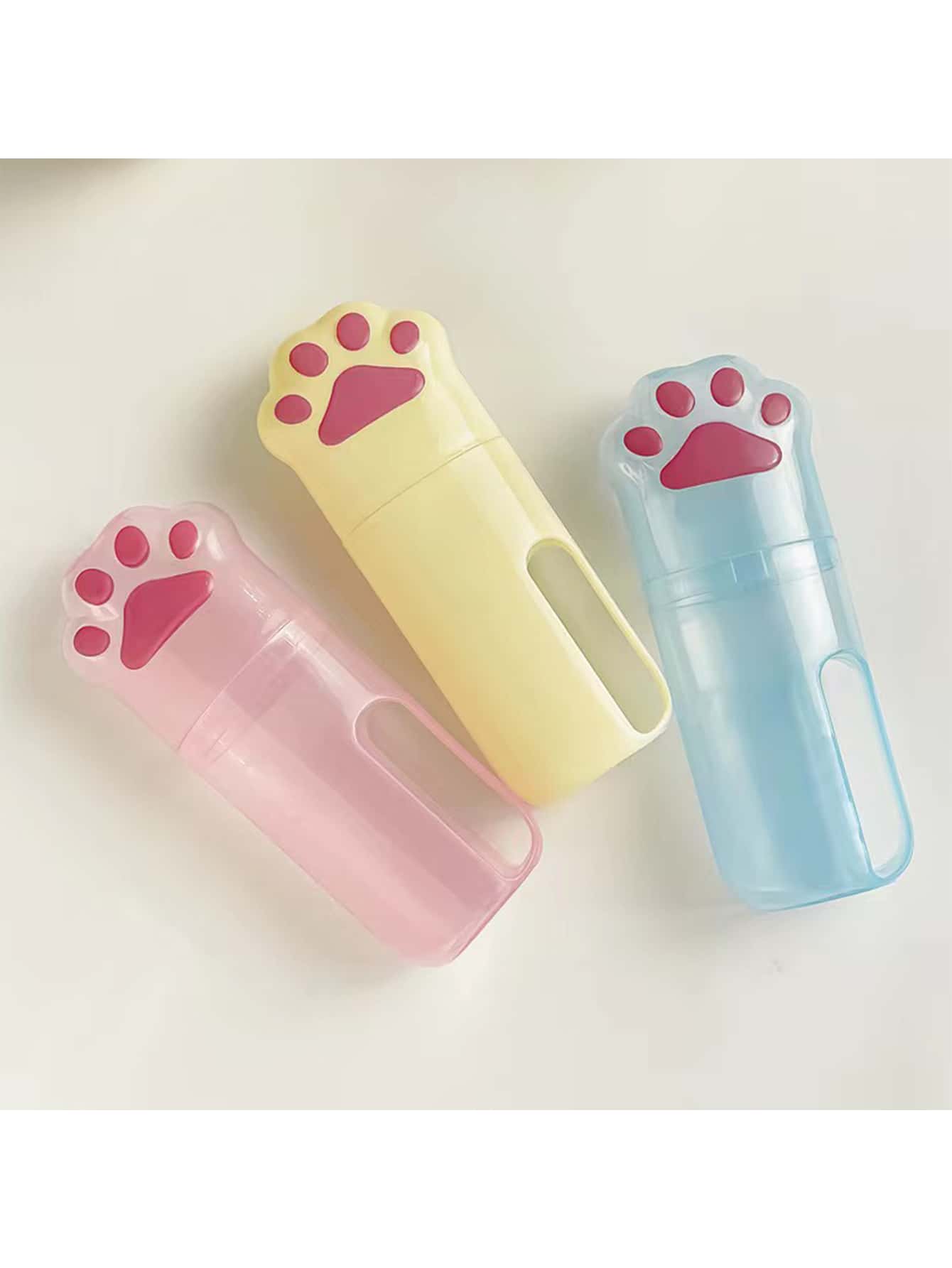 1 Pieza Estuche De Kit Dental Con Forma De Pata De Gato Multicolor Con Soporte Para Cepillo De Dientes, Pasta Dental Y Taza De Lavado Para Viaje, Color Aleatorio - Multicolor - Ver 1