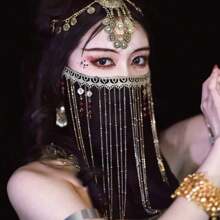 Chinese Phụ kiện Pha lê Tua Lưới Mặt Màng che mặt Toàn trận Kem chống nắng Cổ xưa Tấm che mặt Gai Chống cực tím Màng che mặt Đối với phụ nữ Nghệ thuật Ảnh Kinh điển Nhảy - màu đen - Xem 1