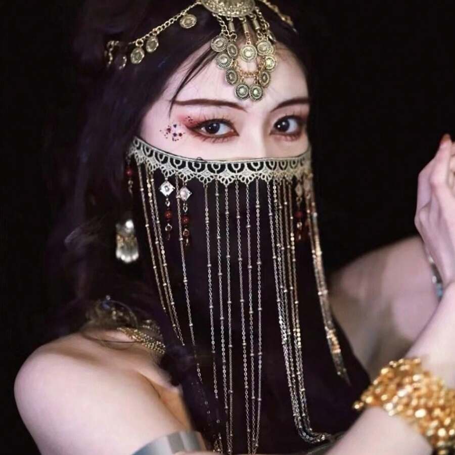 Chinese Phụ kiện Pha lê Tua Lưới Mặt Màng che mặt Toàn trận Kem chống nắng Cổ xưa Tấm che mặt Gai Chống cực tím Màng che mặt Đối với phụ nữ Nghệ thuật Ảnh Kinh điển Nhảy - màu đen - Xem 1