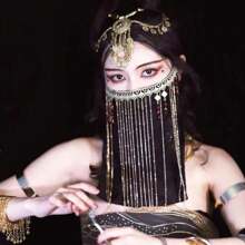 Chinese Phụ kiện Pha lê Tua Lưới Mặt Màng che mặt Toàn trận Kem chống nắng Cổ xưa Tấm che mặt Gai Chống cực tím Màng che mặt Đối với phụ nữ Nghệ thuật Ảnh Kinh điển Nhảy - màu đen - Xem 7