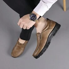 男士懶人鞋，輕量化平底行駛步行鞋，商務休閒鞋 - 駝色 - 查看 6