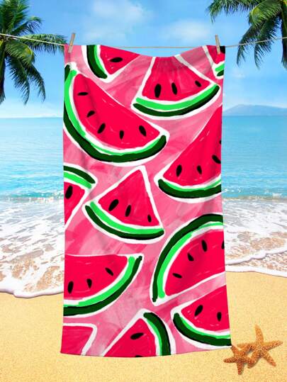 1pc Fruit Watermelon Pattern Beach Towel, Ultra-Fine Fiber Printed Quick-Drying Absorbent Towel For Swimming, Beach, Travel, Hiking And Camping Summer Travel, Vacation Holiday Bathroom Decor Beach Essentials