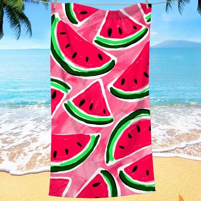 1条西瓜印花沙滩巾，超柔软超细纤维速干吸水毛巾，适用于浴室、游泳、度假、旅行、户外露营