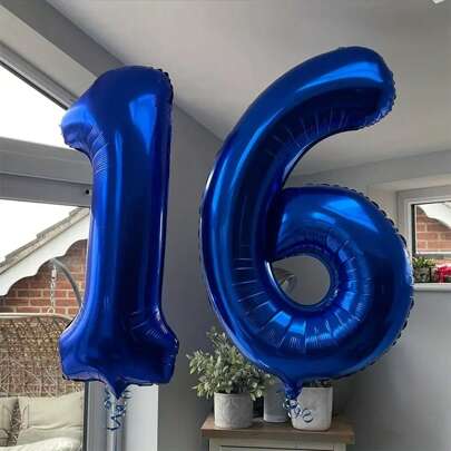 New Large 32-Inch 0-9 Number Foil Balloons, Blue/Silver/Red/Green/Purple/Mint Blue/Pink Series, Birthday, Anniversary, Celebration Party Decorations Helium Inflated Floating Balloons