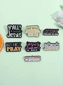 7入組個性化極簡英文字母句子系列女士合金烤漆徽章,領扣配飾禮物 - 彩色 - 查看 5