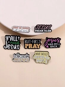 7入組個性化極簡英文字母句子系列女士合金烤漆徽章,領扣配飾禮物 - 彩色 - 查看 7