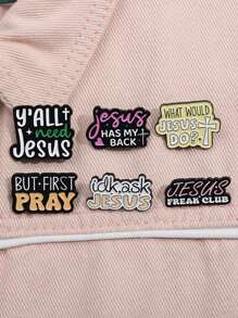 7入組個性化極簡英文字母句子系列女士合金烤漆徽章,領扣配飾禮物 - 彩色 - 查看 6