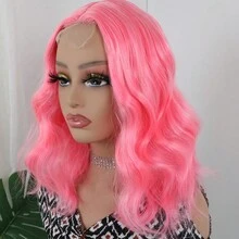 Màu hồng Ngắn Dợn sóng Tóc giả Glueless Sợi tổng hợp Ren Tóc giả Đối với phụ nữ Lỏng lẻo Quăn Tóc giả Sáng Màu hồng Ngắn Bob Phong cách Sóng lỏng lẻo Quăn Sợi tổng hợp Tóc Ở giữa Phần Đầy màu sắc Tự nhiên Sóng lỏng lẻo Tóc giả Chống nóng Chất xơ Tóc 14 Inch - Hồng - Xem 6