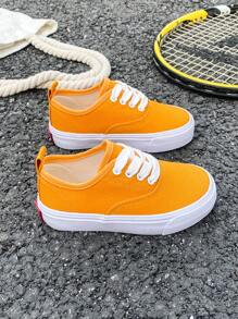 OPOEE 春季/秋季兒童帆布鞋，韓國風格男女通用時尚低幫綁帶經典運動鞋，多用途休閒鞋 - 橘色 - 查看 4