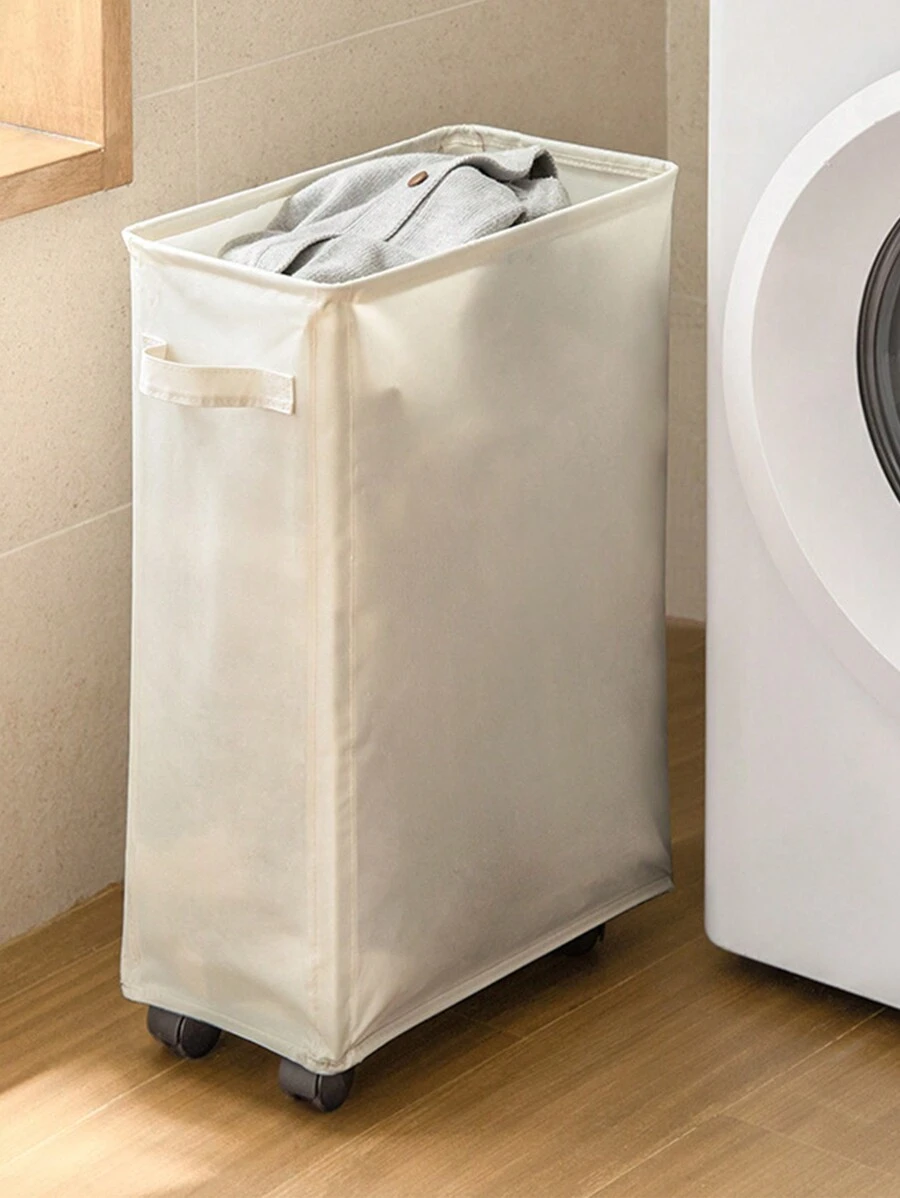 1pc Laundry Hamper With Wheels, Household Clothes Storage Basket, Multifunctional Storage Bin With Gap Dress Pants Shoes Jeans Boots Skirtlaundry Hamper,Washing Basketbathroom Organizer,Basket,Storage Basket,Foldable Laundry Basket - White - View 1