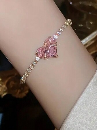 1pc Fashionable Luxury Heart & Rhinestone Decor Bracelet For Women, Suitable For Dating, Party, Holiday, Everyday Use, And Festival Gift Valentines,Mom,Mother,Mother's Day,Gift