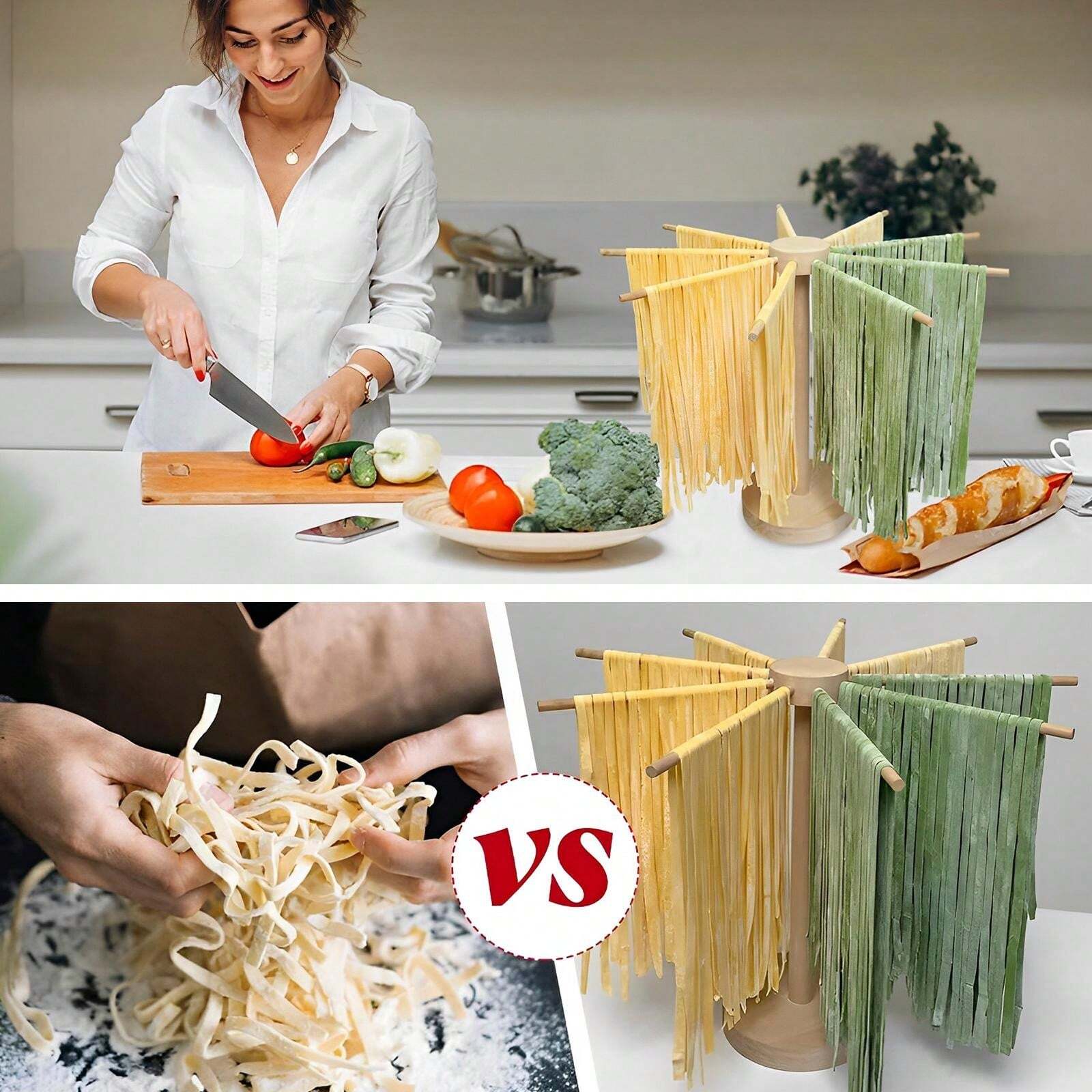 Pasta Drying Rack With 9 Bar Handles Wooden Noodle Drying Rack