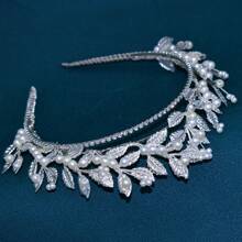 1pc Handmade Beaded Bridal Headband, European And American Style Pearl And Crystal Hair Accessory, Suitable For Wedding, Daily Wear And Party