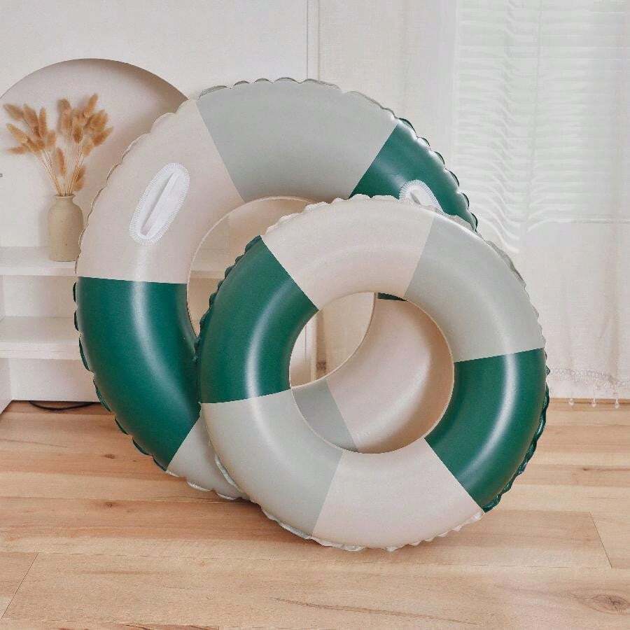 1pc Inflatable Green Striped Pvc Floating Swimming Ring For Pool, Beach - Green - View 1