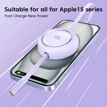 PD 100W可收縮式Type C至USB C快速充電數據傳輸線，兼容iPhone 15、MacBook、三星、小米等設備，USB C轉Lightning線 - 紫色 - 查看 2