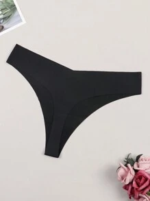 女士性感親膚舒適薄款連體丁字褲 - 黑色 - 查看 4