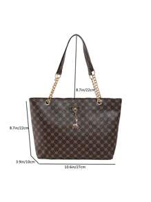 Fashionable Vintage Crocodile Pattern Women's Shoulder Tote Bag,Large Capacity Bag For Women,School Bag,Large Capacity,Portable,Classic Casual,Business Casual,For Teen Girls Women College Students,White-Collar Workers,Perfect For Work,Back To School,Middle School,High School,College, Fashionable Tote Bag With Zipper, Animal Print Women Bag - Brown - View 6