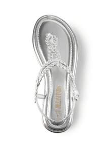 Women's Fashion Sandals, Dressy Summer Bohemian T-Strap Comfortable Summer Flats Sandals For Vacation - 銀色 - 查看 3