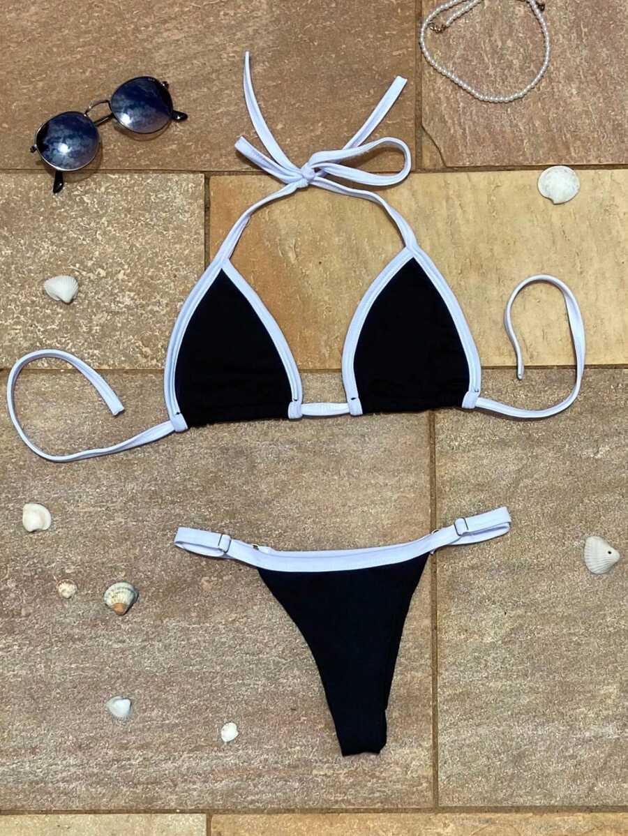 Women Bikini Sets - 黑與白 - 查看 1