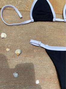 Women Bikini Sets - 黑與白 - 查看 3
