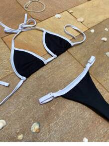 Women Bikini Sets - 黑與白 - 查看 2