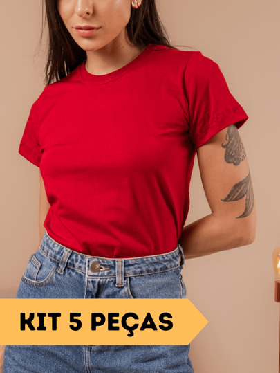 Kit 5 Camisetas Feminina Tshirt Basica 100% Algodão Premium