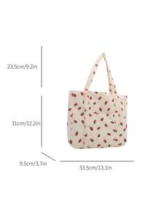 时尚大容量灯芯绒手提包，优雅单肩包，适合大学生、白领、上班族、日常通勤，背包，大容量，便携，适合少女、女性、大学生、白领，完美适用于工作、返校、初中、高中、大学、度假等各种场合。 - 白色 - 查看 3