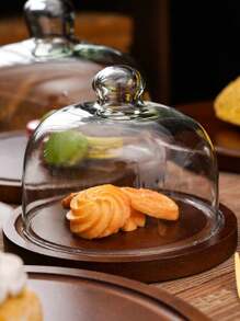 1 件装相思木蛋糕架，带透明玻璃圆顶盖，多功能蛋糕架、餐盘、蔬菜架、零食水果展示架，适用于家庭生日派对婚礼、桌面装饰圣诞礼物