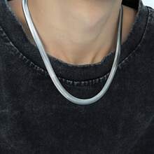 1pc Stainless Steel Wide Snake Bone Chain Necklace For Men, Non-Fading - Silver - View 7