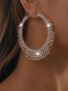 2 Chiếc Phóng Đại Nữ Kim Cương Giả Tua Rua Vòng Tròn Lớn Thả Bông Tai Hàng Ngày, Ngày Và Đảng Phụ Kiện - Bạc - Xem 16