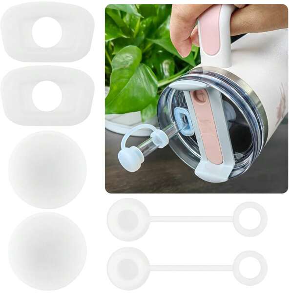 Anti-Spill Set For Any Cup With Straw, Glass Cup, Upgrade Edition For 40 Oz, 30 Oz. Accessories Include Straw Lid, Fixed Anti-Leak Plug And Cover Anti-Spill, 6pcs/Set Transparent Color. No Need To Worry About Cup Spilling At Home, Office Desk, Car, Bag, School, Etc. Choose Between 1.0 And 2.0 Versions.