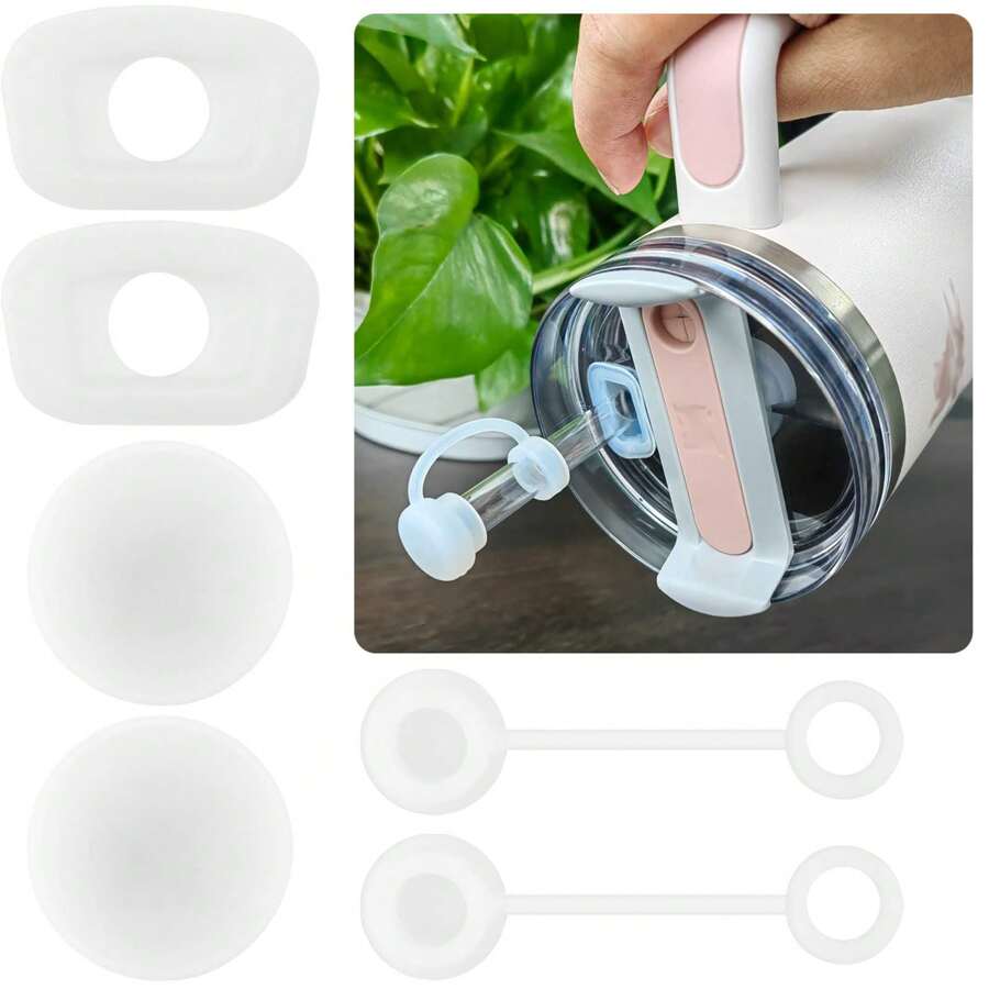 Anti-Spill Set For Any Cup With Straw, Glass Cup, Upgrade Edition For 40 Oz, 30 Oz. Accessories Include Straw Lid, Fixed Anti-Leak Plug And Cover Anti-Spill, 6pcs/Set Transparent Color. No Need To Worry About Cup Spilling At Home, Office Desk, Car, Bag, School, Etc. Choose Between 1.0 And 2.0 Versions. - Transparent Color Version 2.0 [6-pack] - View 1