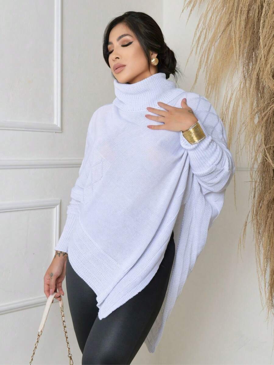 Poncho Feminino Tricot Gaucho Inverno Gola Alta Manga Longa Estidoso Festa Junina Frio Tendencia