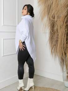 Poncho Feminino Tricot Gaucho Inverno Gola Alta Manga Longa Estidoso Festa Junina Frio Tendencia - Branco - Visão 6