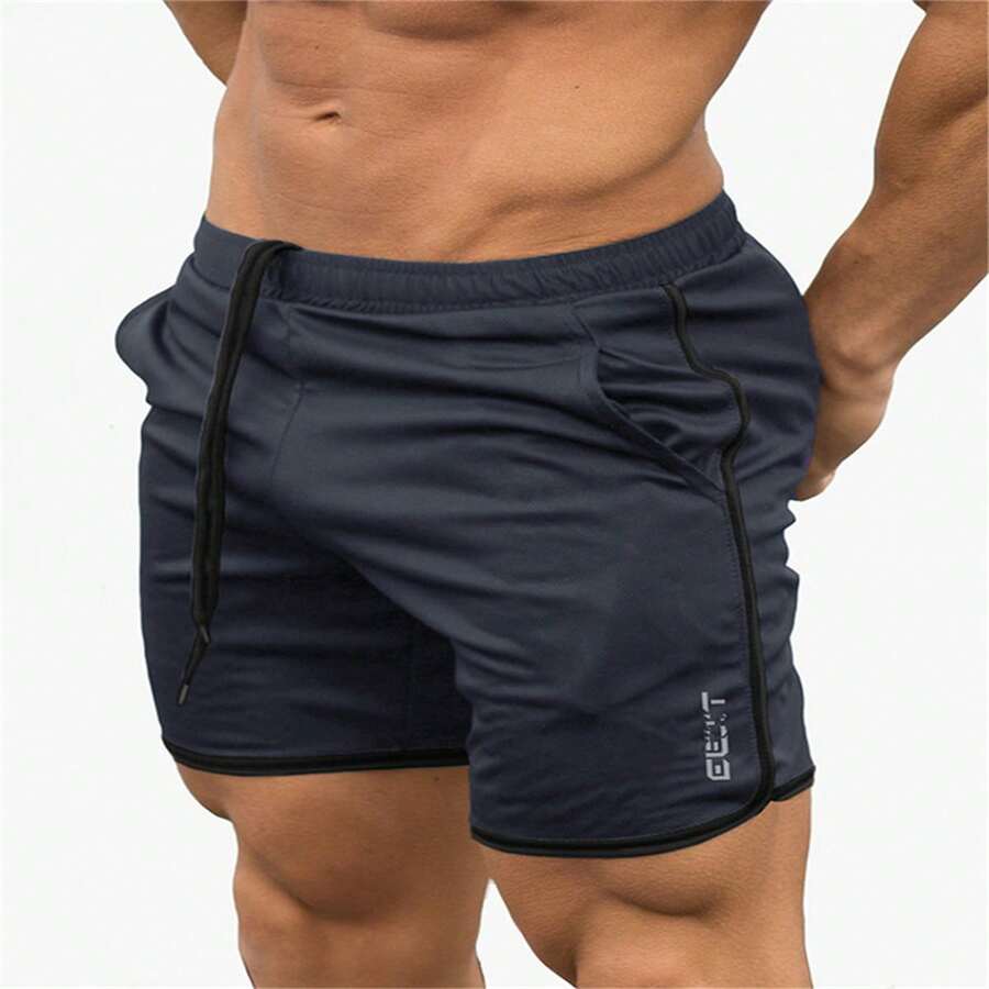 Slim Fit Elastic Gym Exercise Sports Shorts - Dusty Blue - View 1
