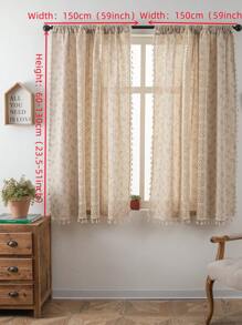Bubaba 1pc Ditsy Floral Blackout Curtain, Bohemian Hollow Crochet Splice Beige Tassel Decorative Window Curtain, Suitable For Home, Party, Bedroom, Living Room, Kitchen, Dining Room, Cafe, Daily & Holiday Use, All Seasons - Beige - View 9
