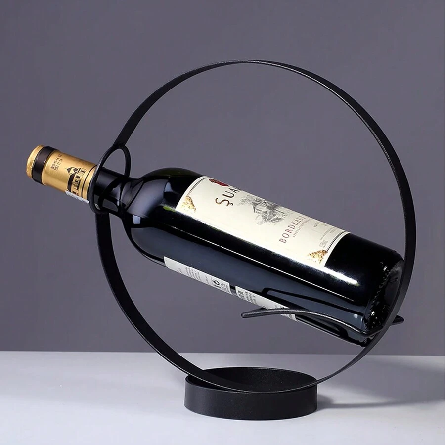 Tối giản Tròn Kim loại Giá rượu - màu đen - Xem 1