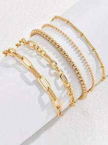 5pcs/Set Women's Fashion Chain Bracelets With Multiple Elements, Creative & Retro Style, Suitable For Gift, Party, Daily Wear And Layered Style Outfit